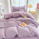 elvesmall Simple Floral Leaves Duvet Cover With Pillow Case Bed Sheet Adults Girls Tulip Bedding Sets King Queen Bed Linen Decor Bedroom