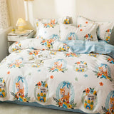 elvesmall Children and Teenagersl 100% Cotton Bedding Set: 1 Duvet Cover 2 Pillowcases 1 Fitted Sheet, Suitable for Boys Girls, Cute Style