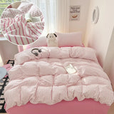 elvesmall Stripe Style Bedding Set Duvet Cover Pillowcase with Bedsheet Soft Bed Linen Sets Four-Piece Set for Home