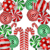 elvesmall Christmas Candy Cane Foil Balloons Xmas Red Green Sweet Candies Balloon Christmas Gift Box Ballon Birthday Party Home Decoration