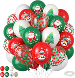 elvesmall Christmas Balloons 12 inch Red Green Confetti Balloons Printed Santa Snowman and Christmas Tree for Christmas Party Decorations
