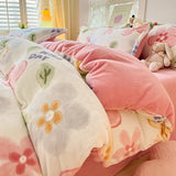 elvesmall  Winter Thickened Warm Flannel Queen Bedding Set Home Textile Cartoon Cute Duvet Cover Sheet Pillowcase 4pcs Luxury Bed Linen Set