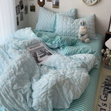 elvesmall Seersucker Princess Girls Bedding Set Duvet Cover Korean Four PIECE  Washed Cotton Bed Sheet  Cover Quilt Set 2024New