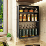 elvesmall  Kitchen Organizer Rack Wall Mounted Storage Container Rack Seasoning Bottle Holder Spice Jars Utensils Household Layered Shelves