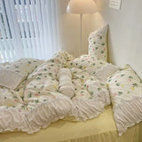 elvesmall Princess Style Pleated Lace Autumn and Winter Caramel Color Four-piece Bedding Set Quilt Cover Bed Sheet Bed Skirt Bed Sheet