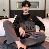 elvesmall  Men Casual Pajamas Suit Autumn Winter Comfortable Pure Cotton Loose Sleepwear Male Large Size Long Sleeves Long Pants Homecloth