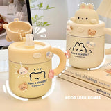 elvesmall -  1pc Bear Coffee Thermal Cup For Hot Cold Drinks Water Tea Milk Thermos Mug Stainless Steel Cup With Straw Lid Portable Bottle