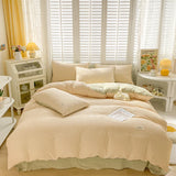 elvesmall Seersucker Bedding Set Duvet Cover Flat Sheets Pillowcase Bed Sheet Set Soft Comforter Cover Bed Linens Set Nordic Ins Style
