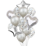 elvesmall 14pcs Rose Gold Mix Star Heart Confetti Latex Balloons Birthday Party Decorations Kids Adult Wedding Anniversary Globos Supplies