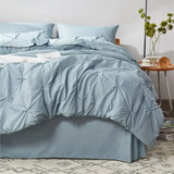 elvesmall  King Comforter Set - Cal King Bed Set 7 Pieces,Pinch Pleat Light Blue Bedding Set with Comforters,Sheets,Pillowcases Shams