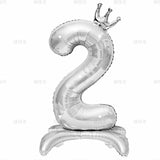 elvesmall  32 Inch Crystal Gradient Number Stand Foil Balloons with Crown Figures Globos 0-9 Birthday Party Decorations Wedding Baby Shower