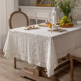 elvesmall Luxury Lace Tablecloth Party Table Cloth American White Embroider Table Decoration for Living Room Bedroom Table Cover