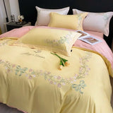 elvesmall Flower Embroidery 100 Cotton Bedding Set 220x240 High Quality King Size Duvet Cover Set 240x220 Twill Pure Cotton Bedding Sets