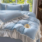 elvesmall  Silky Bedding for Home Luxury Bedsheets Set with Pillow Case Lace Style Bedclothes постельное белье Skin-friendly Bed Linen Sets