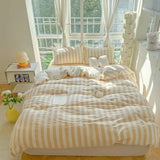 elvesmall Lightweight Hotel Luxury Duvet Cover 4Pcs Blue White Vertical Stripes Ultra Soft Breathable Comforter Cover Bed Sheet Pillowcase