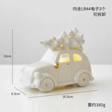 elvesmall Ceramic Christmas luminous snowman luminous car small desktop home ornament Christmas gift