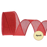 elvesmall 1.6 in. x 10 yds. Red Natural Burlap Christmas Ribbon, For DIY Crafts, Home Decor,(4-Pack)