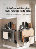 elvesmall  Multi-function Kitchen Knife Holder  Wall-mounted  Chopsticks Tube Rack Drain Integrated Storage Organizer Knives Hanger Hooks