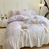 elvesmall French Princess Style Bedding Sets Ruffle Lace Bow Quilt Cover Romantic Bedclothes Decor Woman Girls Bedroom