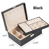 elvesmall 1pc Jewelry Storage Box Two Layers Of Lockable PU Leather Soft Lining Large Capacity Gifts For Ladies And Girls Black Pink White