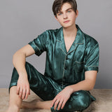 elvesmall  New Typle High Quality Spring Autumn Silk Pajamas Set Men Ice Silk Short Sleeve Large Size Home Wear Suit Male Feel Cool Summer
