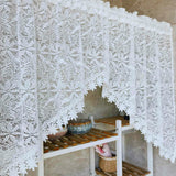 elvesmall 1PC Romantic Hollow Lace Short Curtain for Kitchen White Sheer Drape Cabinet Dustproof Study Special Rod
