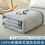 elvesmall Japanese-style Plaid Spring Summer Quilt 100% Cotton Filling Skin Friendly Quilted Queen Quilts Breathable Double Blanket Summer
