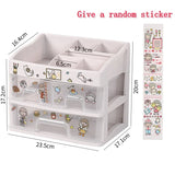 elvesmall Kawaii Large Capacity Transparent Drawer Type Desktop Organizer Desk Storage Box Pen Holder School Cute Office Stationery