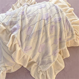 elvesmall  New Bedding Set High Weight Carved Milk Flour Set Girl Ruffle Bed Tulip Thicken Warm Quilt Cover Sheet Pillowcase Decor Bedroom