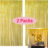 elvesmall  2Pack Foil Curtain Backdrop Silver Metallic Tinsel Foil Fringe Curtains for Birthday Wedding Baby Shower Disco Party Decorations