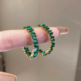 elvesmall Emerald Green Zircon Hoop Earrings For Women Big Round Earrings Bridal Wedding Party Jewelry Gift Girlfriend Wife Birthday