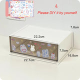 elvesmall Cute Desk Organizer Drawer With Sticker Kawaii Plastic Office Table Organizer Stationery Storage Box Container For Home School