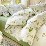 elvesmall Pastoral Girls Flower Bedding Sets, Washed Cotton Bed Linens, Soft Quilt Cover Sheet Set, Simple Bedspread, Home Textiles