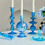 elvesmall Floriddle Retro Candlesticks Taper Candle Holders Tall Candlesticks Decoration Party Blue Vase Home Decor Glass Candle Stand