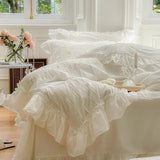 elvesmall Korean Style Embroidery&Patchwork Bedding Set Soft 40S Washed Cotton Pillowcases Bed Sheet Duvet Cover Set Queen King Size 4pcs
