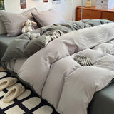 elvesmall New Duvet Cover Super Soft Pure Color Wash Quilt Cover 4-piece Bedding Set 3-piece Dormitory 180x220 200x230 Skin-friendly