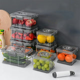 elvesmall  Vacuum Food Storage Container Transparent Fridge Organizer with Drain Net Large Capacity Food Dispenser for Kitchen Storage Box