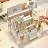 elvesmall Large Capacity Desk Pen Holder Pen Stand Transparent Stationery Organizer 5-Grid Acrylic Pencil Storage Box Cosmetic Organizer