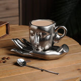 elvesmall  -  260ml Ceramic Face Coffee Cup Dish with Spoon European Character Mug Decor Afternoon Camellia Tea Coffee Cup Breakfast Milk Mug