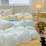 elvesmall Iins Seersucker Washed Cotton Four-Piece Bedding Set Cotton Solid Color Quilt Cover Set Bedding Three-Piece Set Bed Sheet