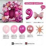 elvesmall 133Pcs Pink Bow Set Garland Arch Style 32 Inch 1-9 Foil Ball Latex Balloon Birthday Party Decoration for Children and Girls
