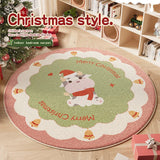 elvesmall Cute Cartoon Christmas Round Living Room Carpet Festive Christmas Tree Comfortable Soft Bedroom Round Rugs Home Decoration Rug