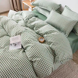 elvesmall Simple Bedding Set Plaid Sold Color Single Queen Size Duvet Cover No Filling Boys Girls Flat Sheet Pillowcase Kit