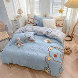 elvesmall Bed Sheet Set Cotton Towel Embroidered Yarn-dyed Washed Cotton Pillowcase Quilt Cover Sheet Four-piece Bedding Set