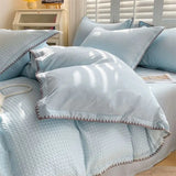 elvesmall Washed Cotton Waffle Bedding Set Sheet Set Four-piece Non-cotton Cotton Bed Sheet Quilt Three-piece Bedding Set