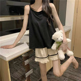 elvesmall Tassel Sleepwear Women Pajama Sets Korean Piiama Summer Set 2 Pieces Solid Night Wear Sleeping Spaghetti Strap Home Suit