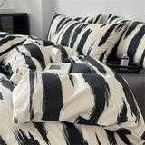 elvesmall Simple Plaid Style Duvet Cover with Pillowcases Flat Sheet Skin-friendly Quilt Cover Twin Bed Linens Adults Boys Bedding Sets