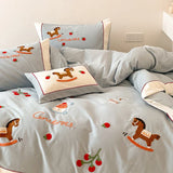 elvesmall -  Lucky Trojan Embroidered Bedding Set 100% Cotton Brushed Skin Friendly Duvet Cover Set with Bed Sheet High-end Blanket Cover Set
