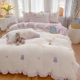 elvesmall Small Fresh Lace Embroidery Thickened Milk Flour Four Piece Set Of Farai Flour Winter Quilt Covers, Bed Sheets, Warm Bedding