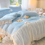 elvesmall Winter Bedding Set Thick Double Sided Milk Velvet  Lace Coral Velvet  Meeting Set Bed Sheet Duvet Cover Set Comforter Set Warm